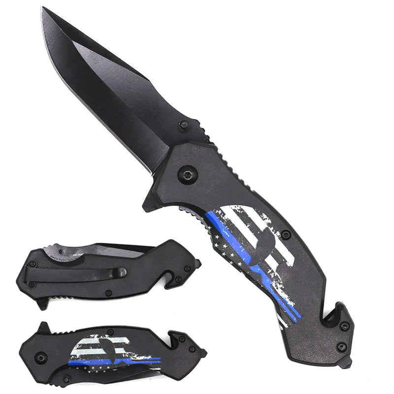 3 1/2" Spring Assisted Knife Tactical Punisher Skull - DailySale