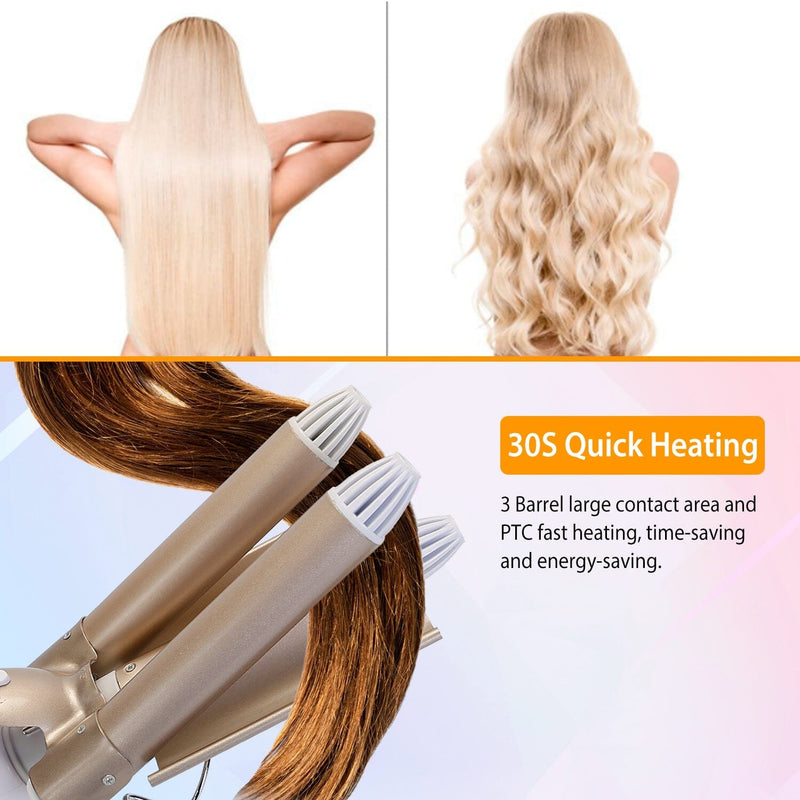 3-Barrel Curling Iron Wand Electric Hair Curler 1" Triple Hair Waver Beauty & Personal Care - DailySale