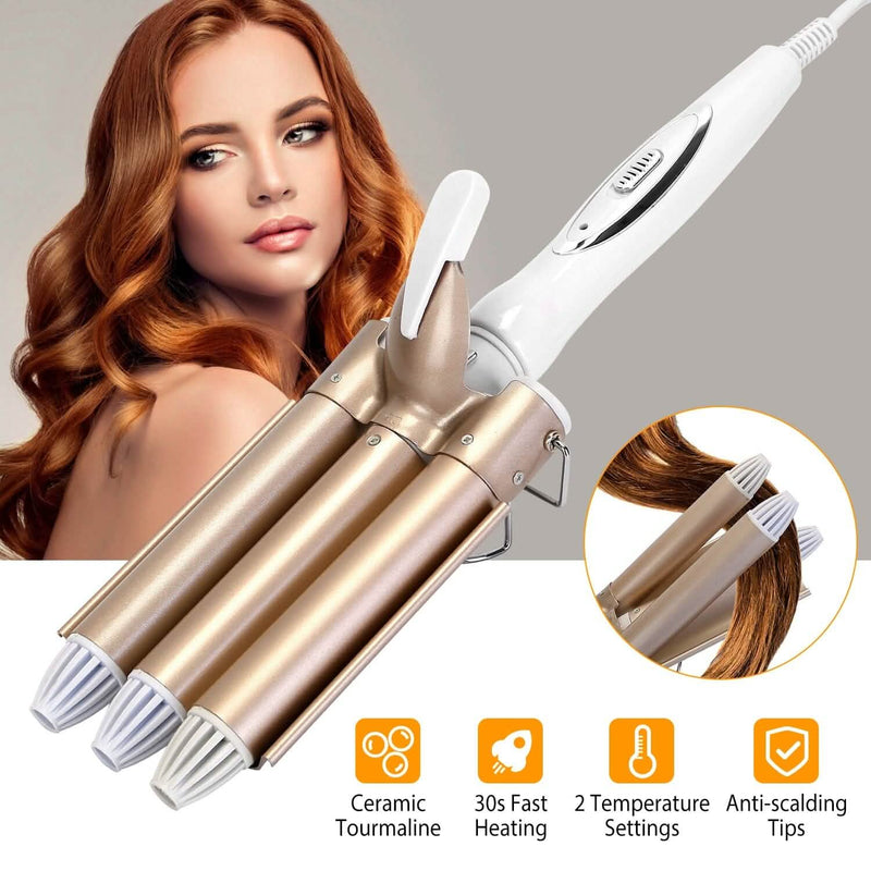 3-Barrel Curling Iron Wand Electric Hair Curler 1" Triple Hair Waver Beauty & Personal Care - DailySale