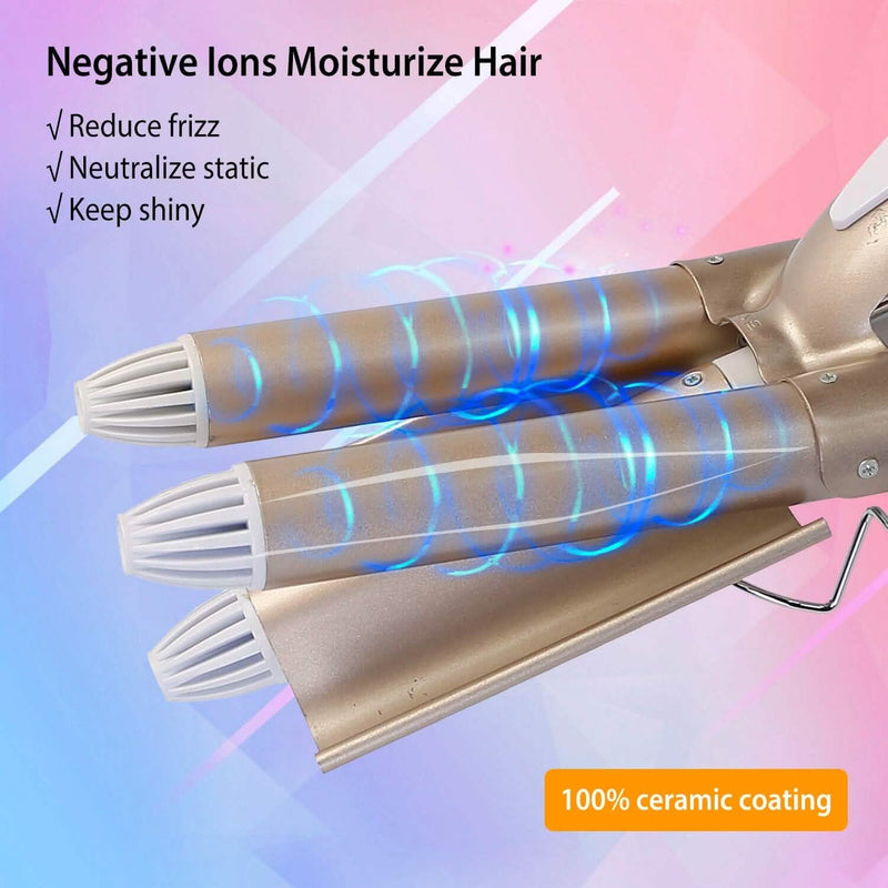 3-Barrel Curling Iron Wand Electric Hair Curler 1" Triple Hair Waver Beauty & Personal Care - DailySale