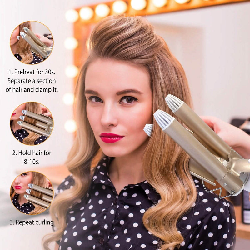 3-Barrel Curling Iron Wand Electric Hair Curler 1" Triple Hair Waver Beauty & Personal Care - DailySale