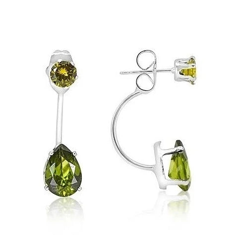 3 Carat Elegant Sterling Silver Green Tear Drop Elements Hanging Stud Earrings Earrings - DailySale