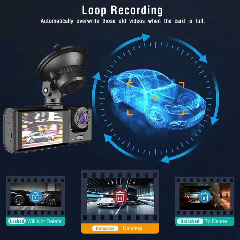 3 Channel Car DVR Dash Cam Video Recorder Cameras & Drones - DailySale