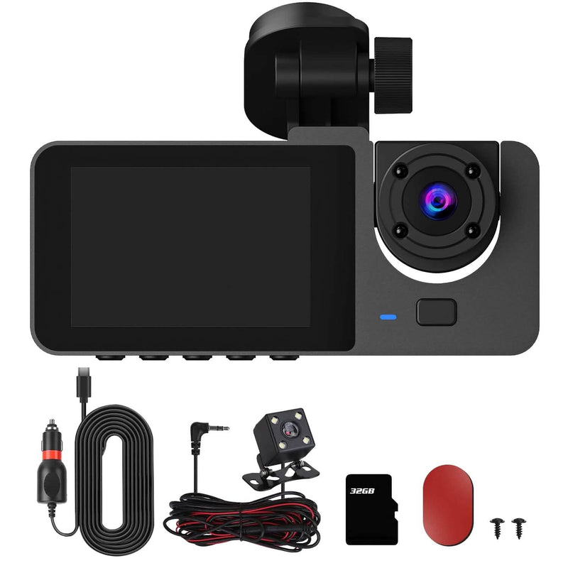 3 Channel Dash Cam Front Inside Rear Vehicle Driving Recorder Car DVR Automotive - DailySale