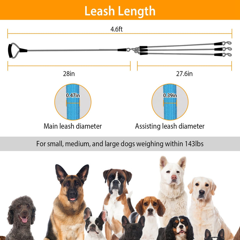 3 Dog Leash Traction Rope Walking Training Lead with Padded Handle Pet Supplies - DailySale