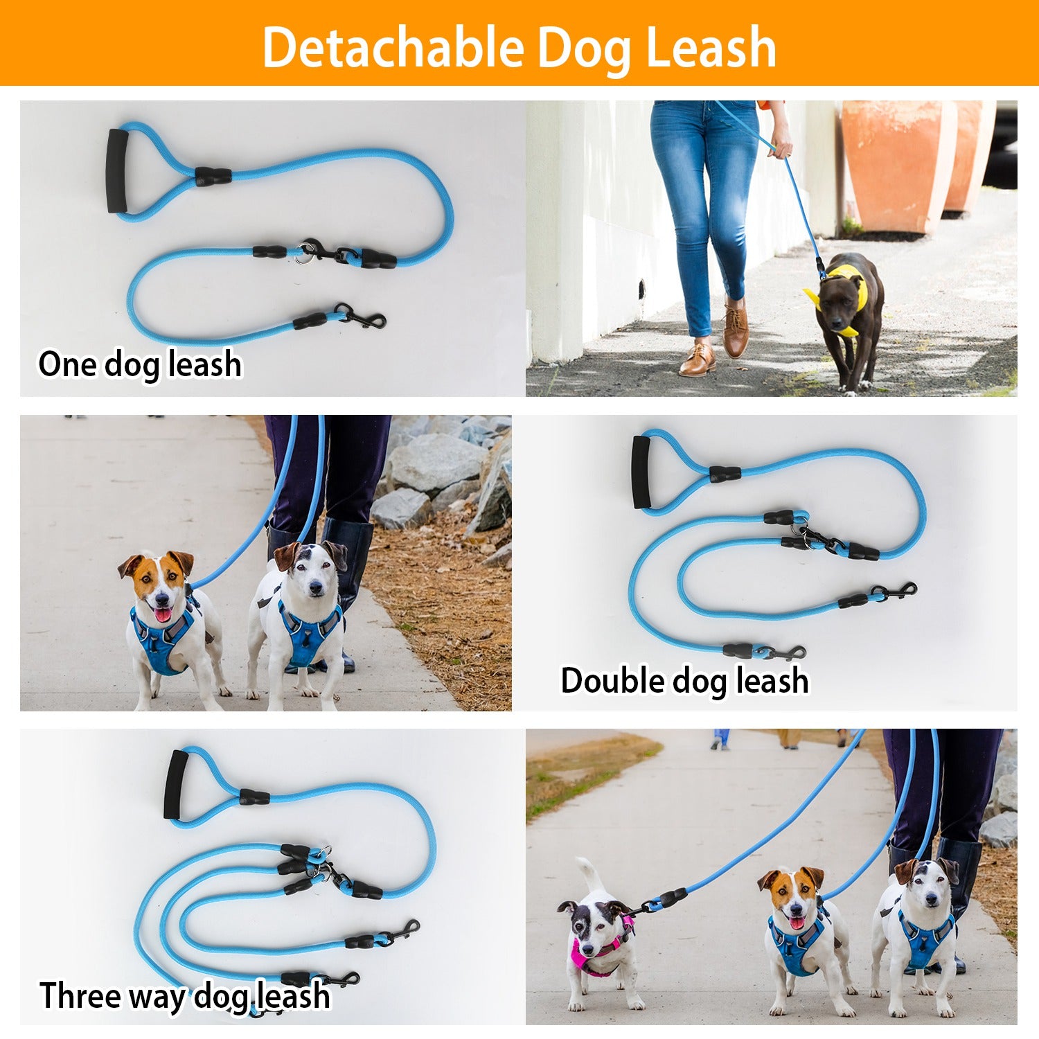 3 Dog Leash Traction Rope Walking Training Lead with Padded Handle Pet Supplies - DailySale