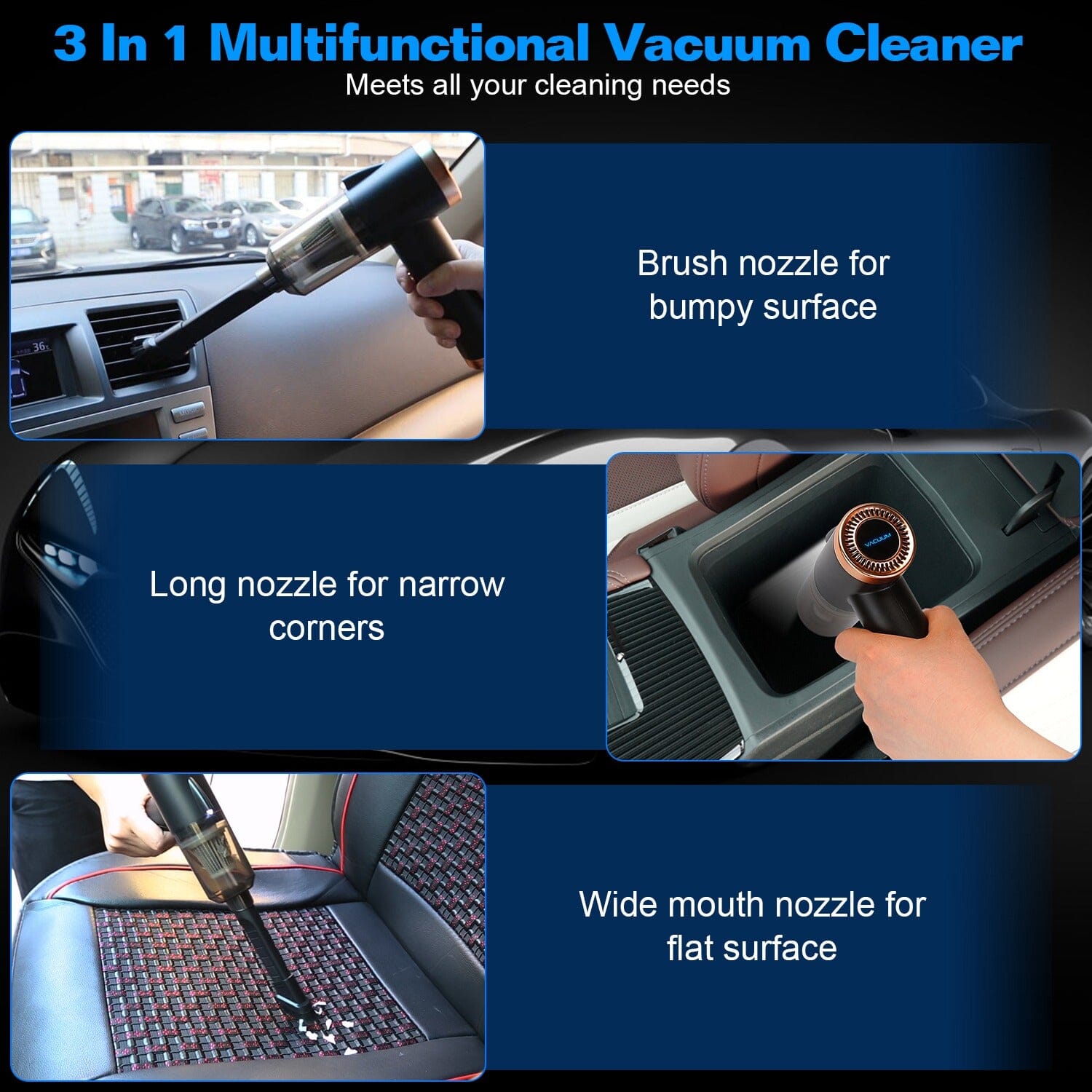 3-in-1 120W Portable Reachable Vacuum with Brush Nozzle Automotive - DailySale