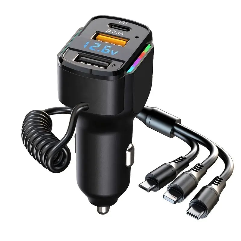 3-in-1 65W 3-port USB PD Fast Car Charger Automotive - DailySale