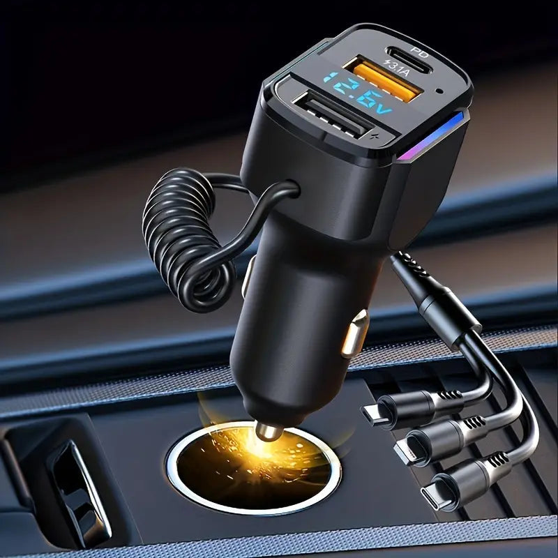 3-in-1 65W 3-port USB PD Fast Car Charger Automotive - DailySale