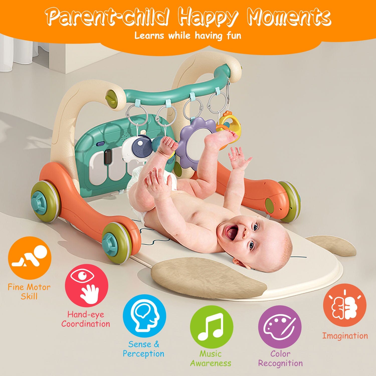 3-in-1 Baby Gym Playmat with Learning Walker for 0-12 Months Old Baby - DailySale