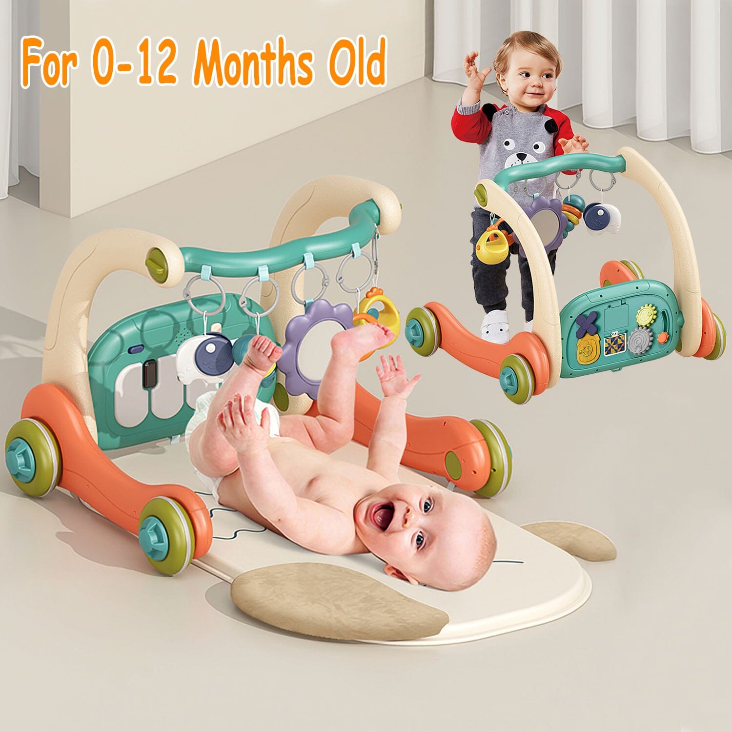 3-in-1 Baby Gym Playmat with Learning Walker for 0-12 Months Old Baby - DailySale