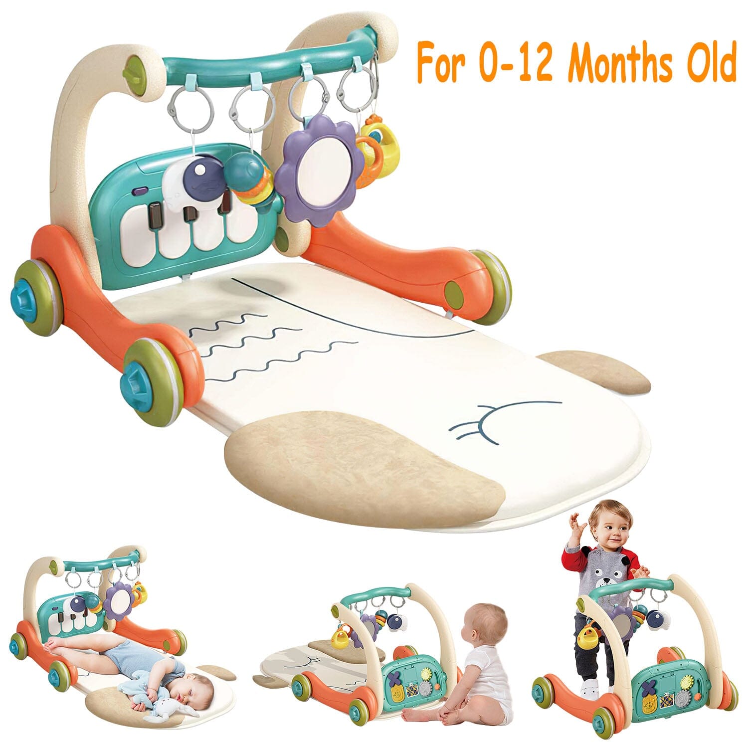 3-in-1 Baby Gym Playmat with Learning Walker for 0-12 Months Old Baby - DailySale