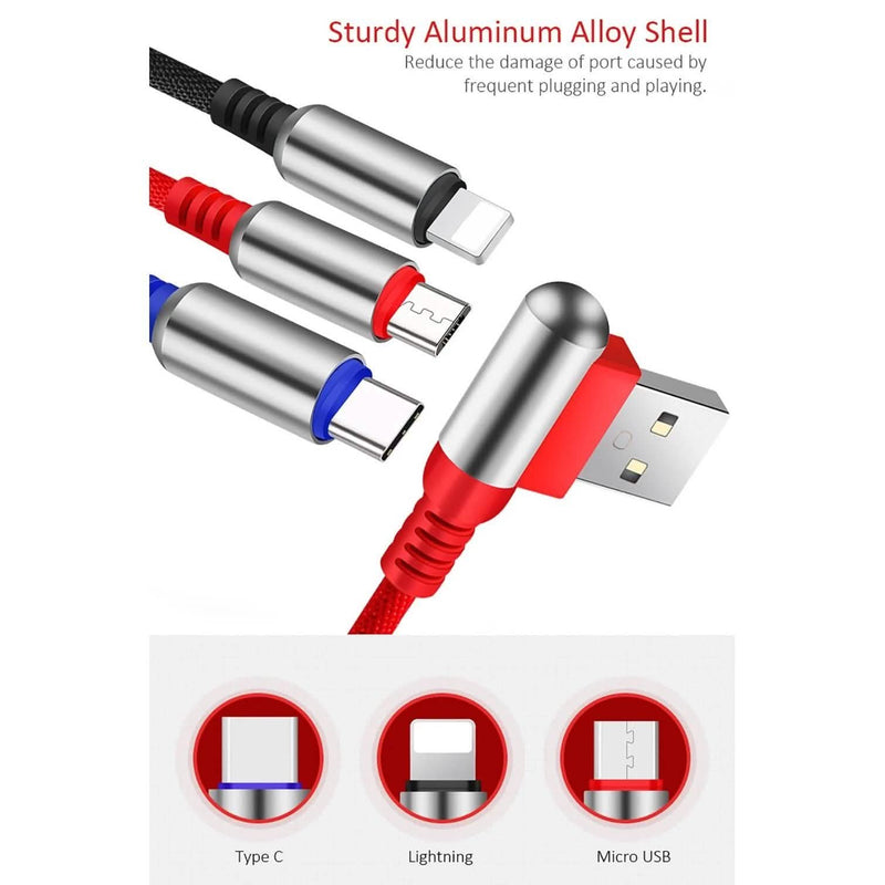 3-In-1 Charging Cable USB to Micro USB + Type C + Lightning Charging Cable Fast Charging Mobile Accessories - DailySale