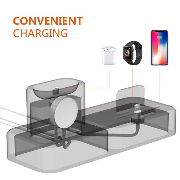 3-in-1 Charging Station Silicone for Apple Watch, Airpods, and iPhone Mobile Accessories - DailySale