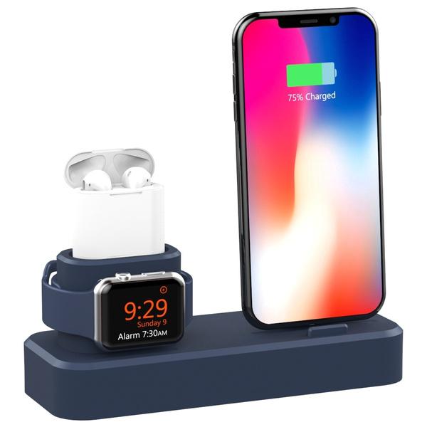 3-in-1 Charging Station Silicone for Apple Watch, Airpods, and iPhone Mobile Accessories Navy Blue - DailySale