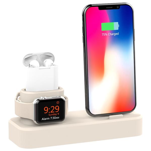 3-in-1 Charging Station Silicone for Apple Watch, Airpods, and iPhone Mobile Accessories White - DailySale