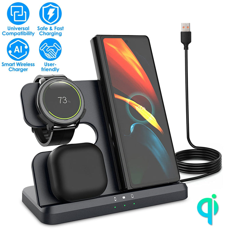 3-in-1 Fast Wireless Charger for Qi-enable Phones, Earphones and Watches Mobile Accessories - DailySale