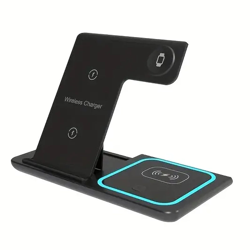 3-in-1 Folding Fast Wireless Charger Station Mobile Accessories Black - DailySale