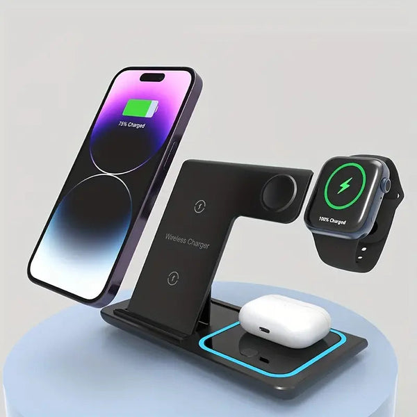 3-in-1 Folding Fast Wireless Charger Station Mobile Accessories - DailySale