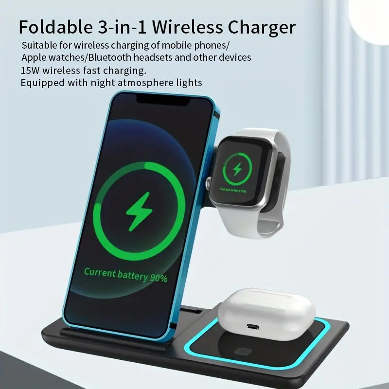 3-in-1 Folding Fast Wireless Charger Station Mobile Accessories - DailySale