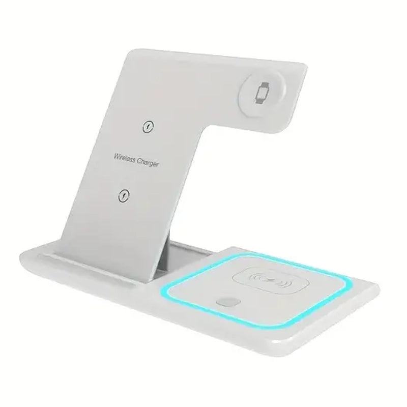 3-in-1 Folding Fast Wireless Charger Station Mobile Accessories White - DailySale
