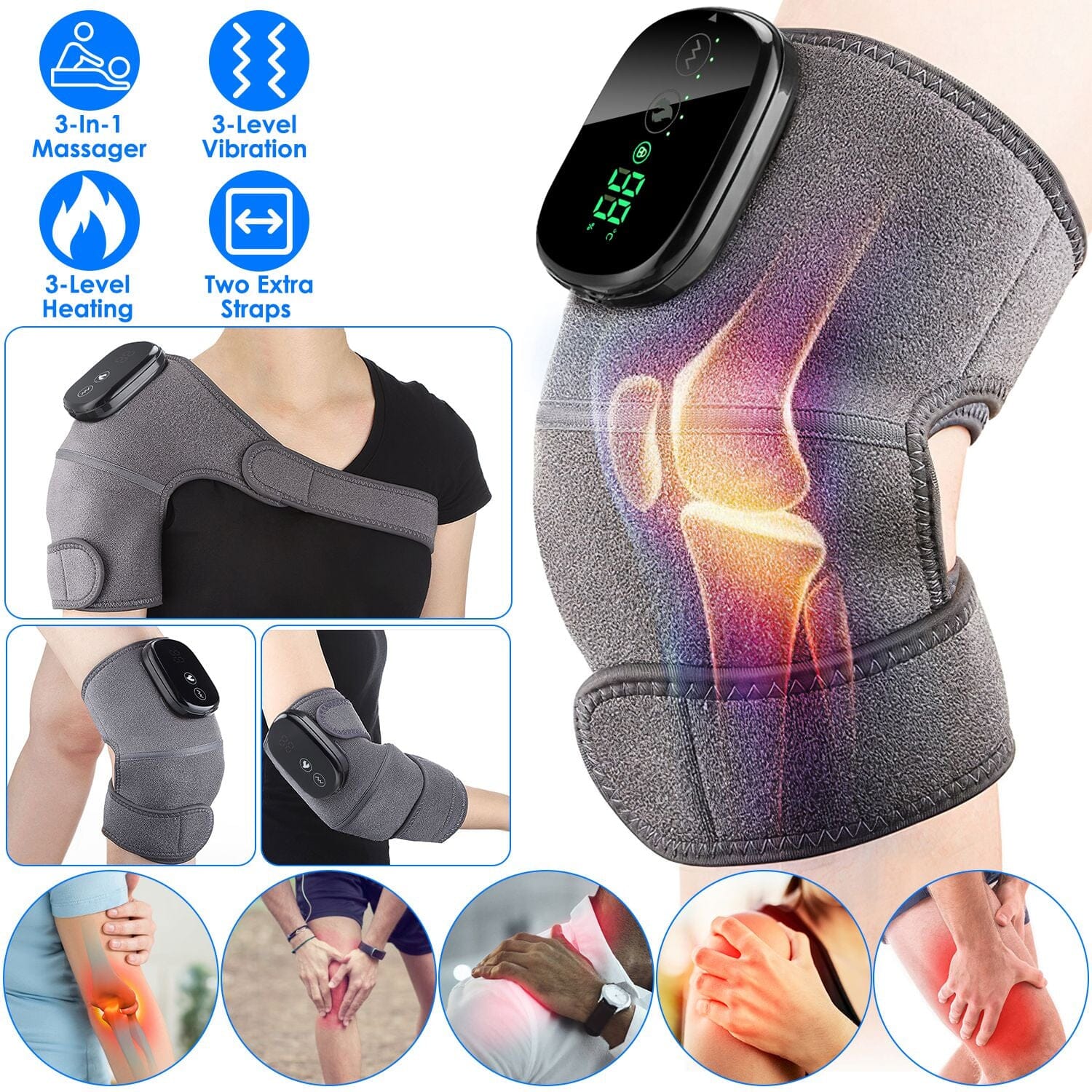 3-in-1 Heated Pads Massager with 3 Level Vibration Wellness - DailySale