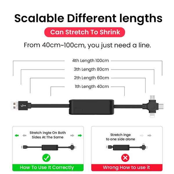 3-in-1 Portable Retractable Charging Cable Mobile Accessories - DailySale