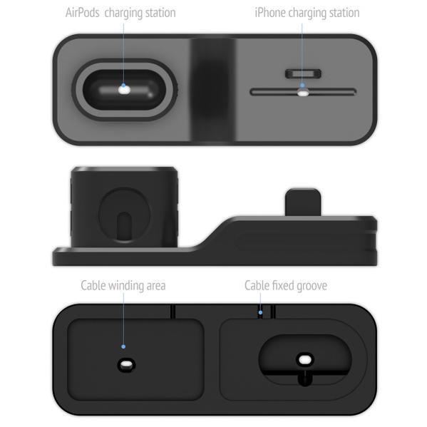 3-in-1 Silicone Charging Station Dock for Apple Watch AirPods and iPhone + 2 Lightning Cables Mobile Accessories - DailySale