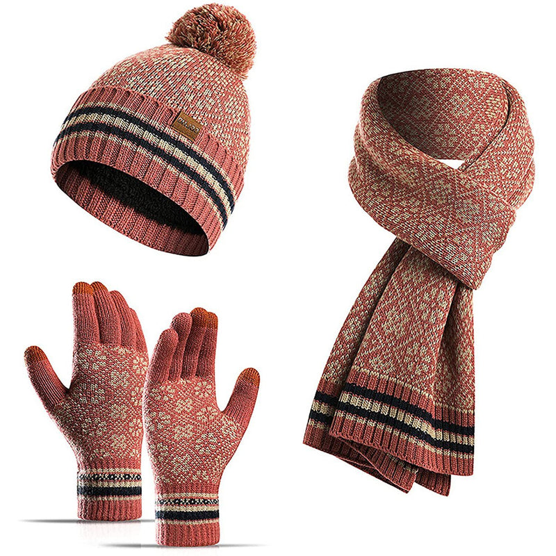 3-in-1 Soft Warm Thick Cable Knitted Beanie Hat Scarf and Gloves Winter Set
