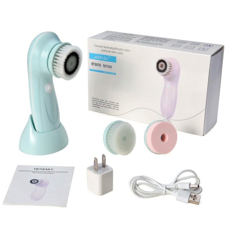 3-in-1 USB Rechargeable Facial Cleansing Brush Set Soft Scrubber Face Exfoliating Beauty & Personal Care - DailySale