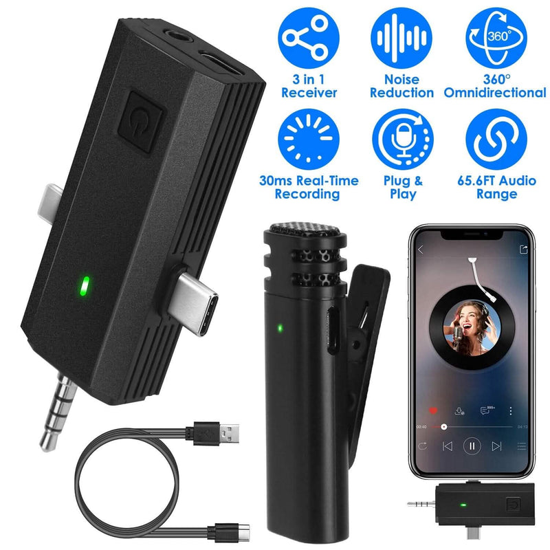 3-in-1 Wireless Clip On Microphone Omnidirectional Noise Reduction Plug Mobile Accessories - DailySale