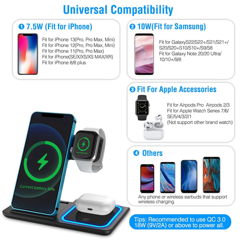 3-in-1 Wireless Fast Charging Station Dock Foldable Mobile Accessories - DailySale