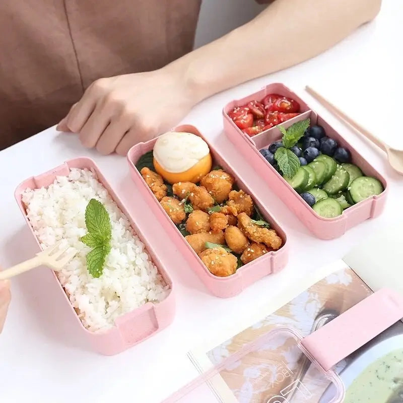 3 Pack Stackable Bento Box Adult Japanese Lunch Box Kit with Spoon