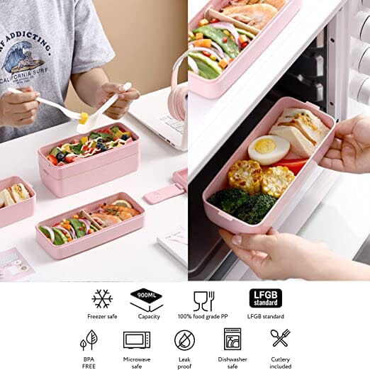 3-Layer Stackable Bento Box Japanese Lunch Box Kit with Spoon & Fork Kitchen Tools & Gadgets - DailySale