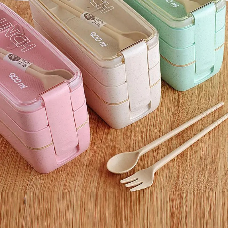 3 Pack Stackable Bento Box Adult Japanese Lunch Box Kit with Spoon