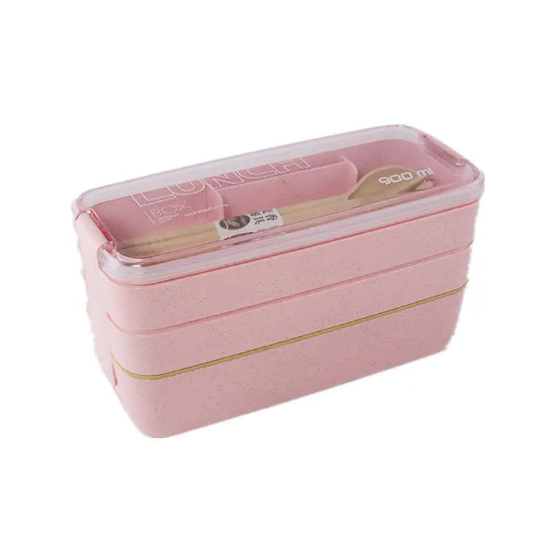 1pc 900ml Pink 3-layer Stackable Bento Box Set With Spoon And Fork, Wheat  Straw Straw Prep Container, Suitable For Children And Adults Microwave Lunch  Box, With Functional And Sharp Design Inspired By