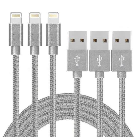 3-Pack: 10 Foot Braided Lightning Cables Mobile Accessories Gray - DailySale