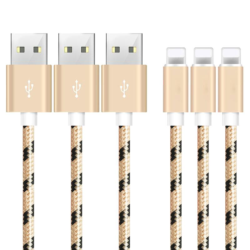 3-Pack: 10 Ft Apple Charger Mobile Accessories Gold - DailySale