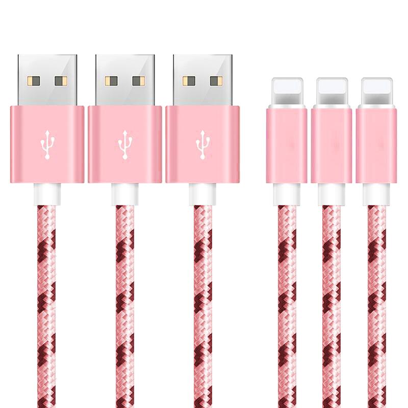 3-Pack: 10 Ft Apple Charger Mobile Accessories Pink - DailySale