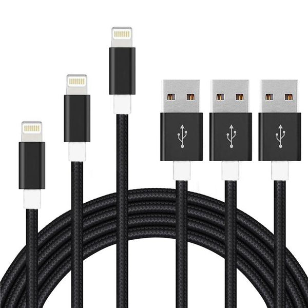 3-Pack: 10FT Heavy Duty Braided iPhone Lightning USB Cable Mobile Accessories - DailySale