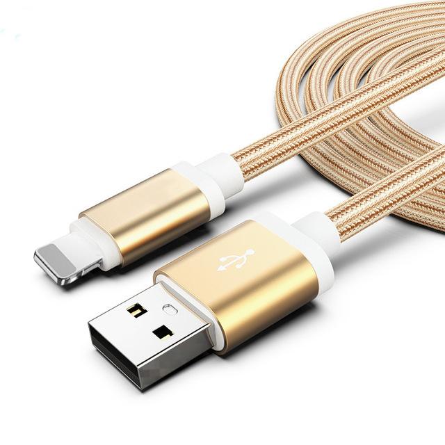 3-Pack: 10FT Heavy Duty Braided iPhone Lightning USB Cable Mobile Accessories Gold - DailySale
