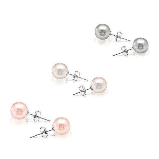 3-Pack: 18k White Gold Plated Pearl Studs Earrings - DailySale
