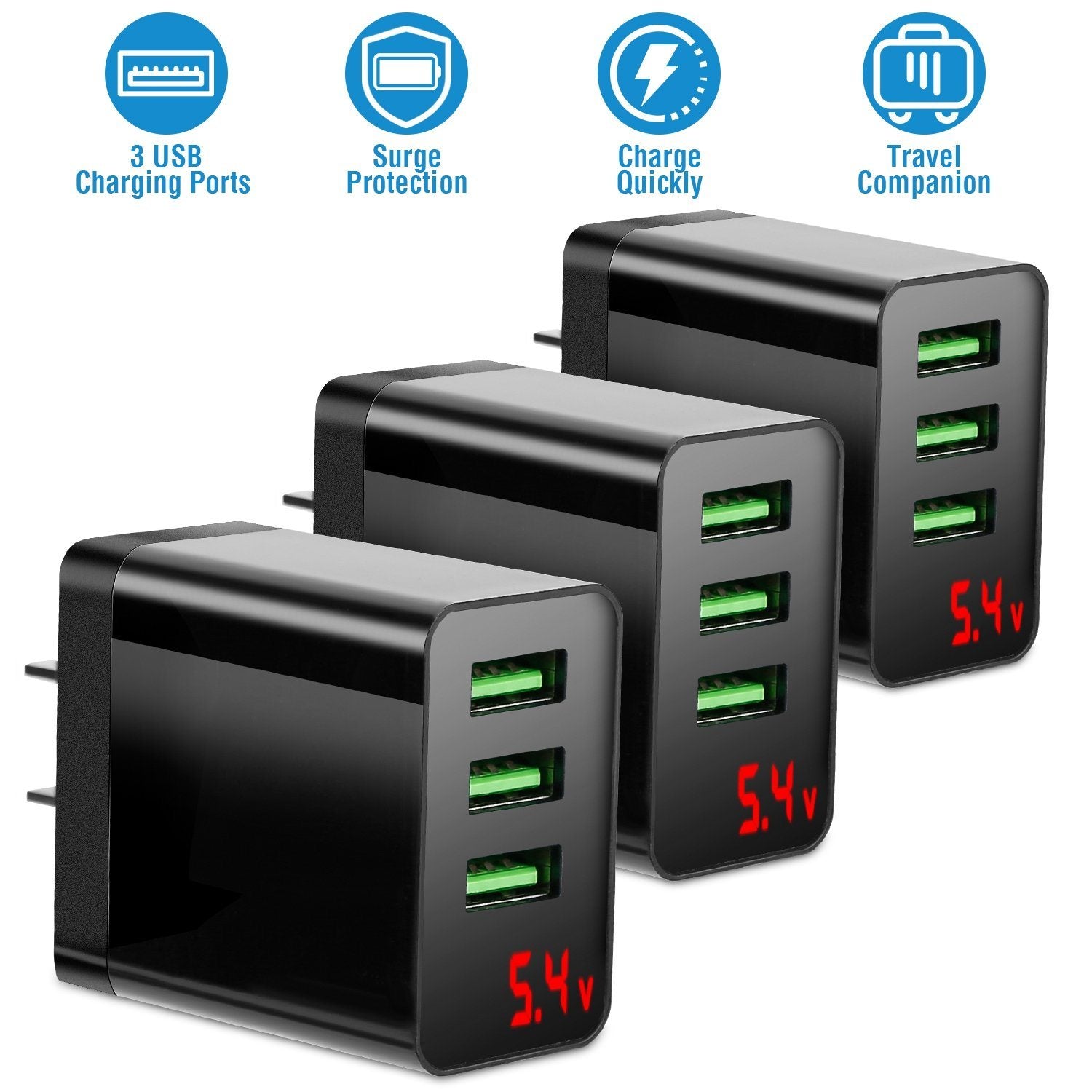 3-Pack: 3-Port USB Wall Charger Mobile Accessories - DailySale