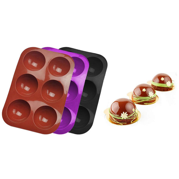 3-Pack: 6 Holes Semi Sphere Silicone Mold Kitchen & Dining Black - DailySale