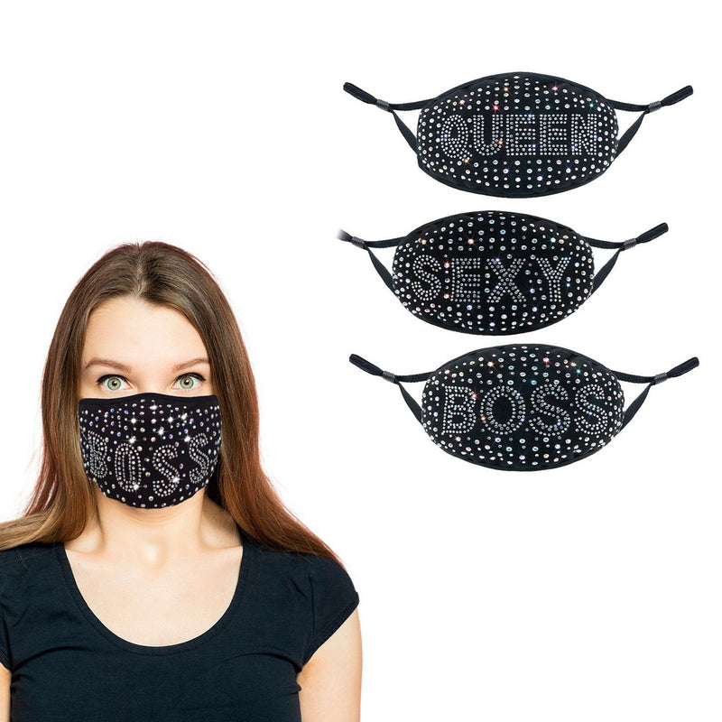 3-Pack: All the Blings Rhinestone Cotton Face Mask Face Masks & PPE - DailySale