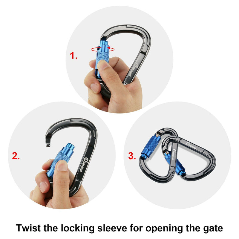 3-Pack: Auto Locking Rock Climbing Carabiner Clips Heavy Duty Caribeaners D-Shaped Sports & Outdoors - DailySale