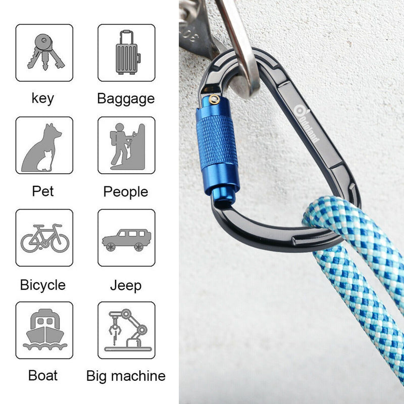 3-Pack: Auto Locking Rock Climbing Carabiner Clips Heavy Duty Caribeaners D-Shaped Sports & Outdoors - DailySale