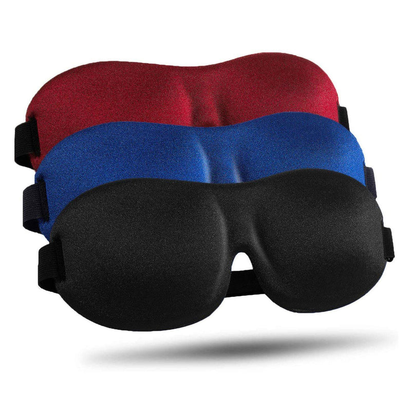 3-Pack: Blackout Eye Mask with Adjustable Strap Bedding Black/Blue/Red - DailySale
