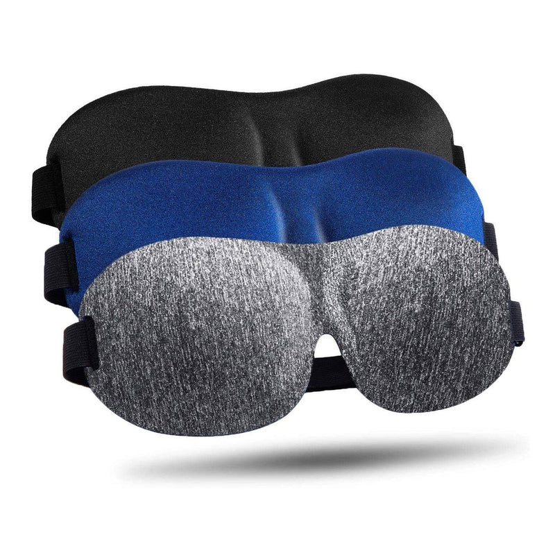 3-Pack: Blackout Eye Mask with Adjustable Strap Bedding Black/Gray/Blue - DailySale