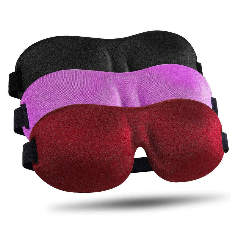3-Pack: Blackout Eye Mask with Adjustable Strap Bedding Black/Purple/Red - DailySale